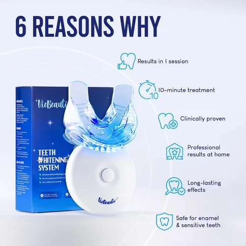 Vista 7 de VieBeauti Kit de blanqueamiento dental con luz LED para dientes sensibles, 35% de peróxido de carbamida, gel remineralizante para resultados