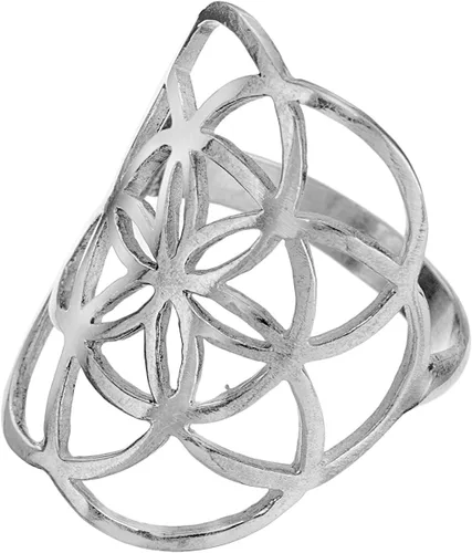 Vista 2 de Anillo clásico de plata de ley 925 geometría sagrada flor de la vida joyería de yoga
