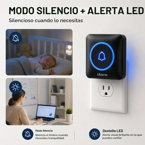 Vista 4 de Timbre inalámbrico, enchufable, rango de 1300 pies, IP65, 60 campanillas, flash LED
