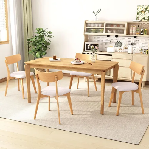 Vista 3 de Mid-Century Modern Walnut Finish Upholstered Dining Chairs Set of 4 - Rubberwood Frame Dining Room Chairs, Kitchen Chairs, Table & Chair Sets, Desk