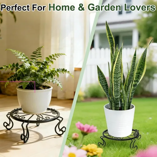 Vista 7 de Kylinbigda Soporte de metal para plantas para interiores y exteriores, soporte de esquina baja, decoración para plantas pequeñas para el hogar