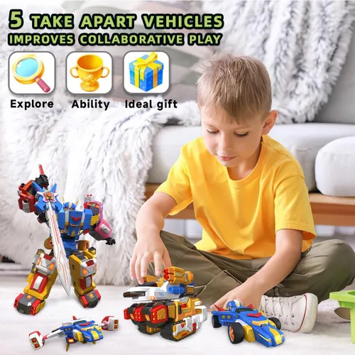 Vista 5 de Wenbeier Juguete robot de coche 5 en 1 para niños, figura de acción, juguetes de deformación, incluye Go Kart, motocicleta, avión, tanque, juguete