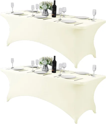 Vista 148 de Mantel de elastano para mesa de 6, 4 o 8 pies, universal, ajustable, para fiestas, banquetes, bodas y eventos, color verde manzana