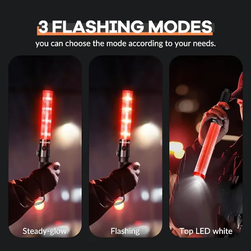 Vista 6 de E-riding 2 varitas de tráfico de señal de 16 pulgadas, varita de control de tráfico con LED blanco en la parte superior, luz de bastón de tráfico