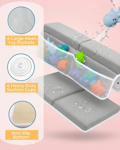 Vista 4 de Cómodo juego de rodilleras y coderas de baño para bebé, almohadilla gruesa de espuma viscoelástica con soporte para el codo, cojín de bañera