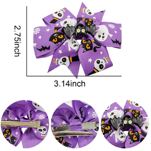 Vista 7 de Pinzas para el cabello de Halloween, pinzas para el cabello de murciélagos de calabaza, accesorios para el cabello del día de los muertos Estilo1