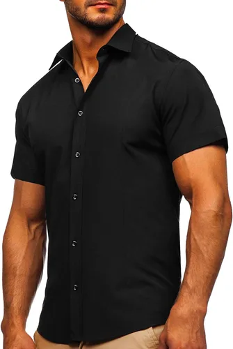 Vista 2 de Camisas de vestir para hombre, de verano, ligeras, de manga corta, casual, con botones