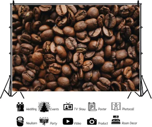 Vista 2 de Fondo de foto con tema de cafetería, granos de café, fondo de sesión de fotos, 5 x 3 pies, para adultos y niños, decoración de fiesta de cumpleaños
