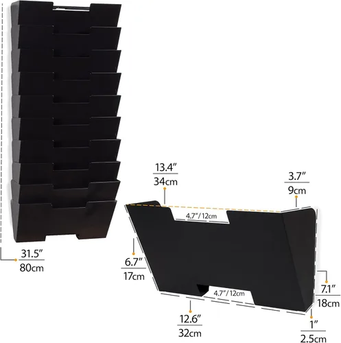 Vista 5 de Juego de 10 de colgadores de pared, para archivos, Negro