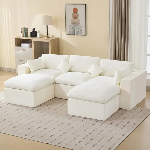 Vista 19 de WUTUTUEE Otomana Cloud de 33.5 pulgadas para sofá modular, cómodo reposapiés tapizado de felpilla con espuma viscoelástica, embalaje totalmente