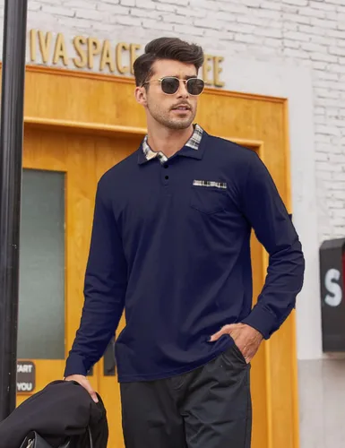 Vista 3 de Polera polo clásica Coofandy de hombre, con manga corta y cuello plisado