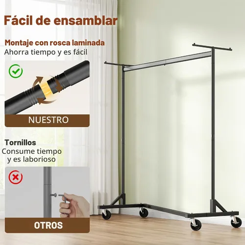 Vista 6 de Hoctieon Z Perchero de Ropa con Cubierta, Perchero de Ropa de Metal Resistente, Perchero de Ropa Rodante con Ruedas, con Cubierta Antipolvo