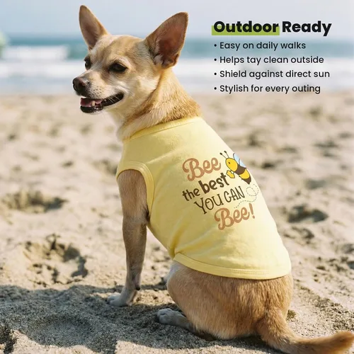 Vista 8 de Camisa para perro Fitwarm Bee The Best You Can, ropa de verano para perros pequeños niño y niña, divertido atuendo para mascotas, amarillo, marrón