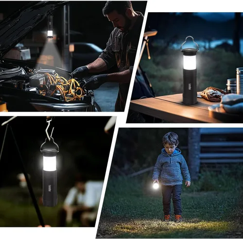 Vista 2 de EXTRASTAR - Linternas LED para acampar, linterna de 2 en 1 a batería, antorcha con zoom 3 modos, máximo 35 lúmenes, resistente al agua IPX2