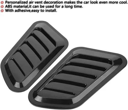 Vista 6 de Cubierta decorativa de entrada de flujo de aire para automóvil, kit de cuerpo universal para capó, paquete de 2 accesorios de ventilación para Negro