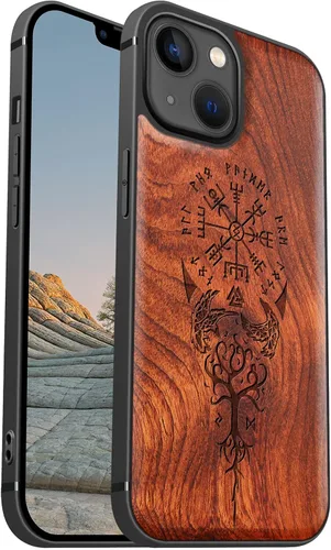Vista 18 de Carveit Funda magnética de madera para iPhone 13 [madera real dura y TPU suave], funda protectora híbrida de madera única y elegante a prueba