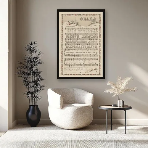 Vista 4 de YFET Póster de música y poesía con texto en inglés "O Holy Night", decoración navideña de Navidad, decoración de pared de bosque, decoración rústica