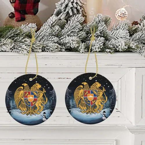 Vista 9 de Escudo de armas armenio encantadores adornos colgantes de cerámica para árbol de Navidad, 2.9 pulgadas, decoración para el hogar en interiores
