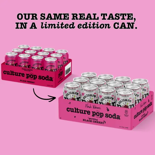 Vista 4 de Culture Pop Soda, cereza negra espumosa de Noah Kahan, soda probiótica baja en azúcar, alternativa al jugo espumoso, sin OMG, kosher, sin gluten