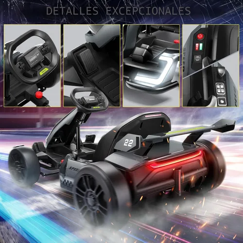 Vista 6 de Hikole Go Kart - Carrito eléctrico de 24 V para niños de 6 a 12 a 14 años Negro