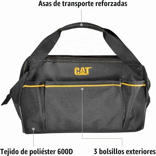Vista 2 de Cat Bolsa de herramientas de boca ancha de 13 pulgadas con 3 bolsillos exteriores, interior de alta visibilidad, parte inferior reforzada