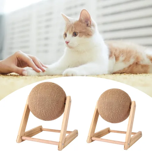 Vista 3 de BUYTER Rascador de madera maciza para gatos, muebles para mascotas, cuerda de sisal, bola rascadora, molienda, patas, juguete de raspador (S)