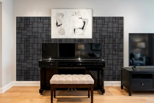 Vista 8 de Paneles acústicos, decoración de grano de madera de PVC, azulejos de pared con patrón tallado de 12 x 12 pulgadas, autoadhesivos para reducción
