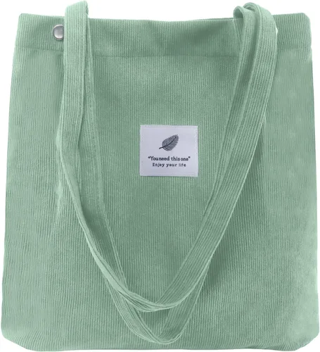 Vista 9 de Bolsa Tote de Pana para Mujeres Pequeña Bolsa de Lona para Hombro Bolsa de Mano de Pana con Bolsillo Interior 02 Verde Ejército