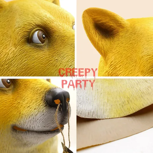 Vista 4 de CreepyParty Máscara de cabeza de perro de animal, máscara de látex para Halloween, fiesta de disfraces, máscaras de perro Shiba