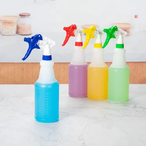 Vista 3 de RW Clean - Botellas de plástico de 25 onzas, juego de 4 botellas de spray vacías – boquillas ajustables, botella de limpieza de plástico multicolor