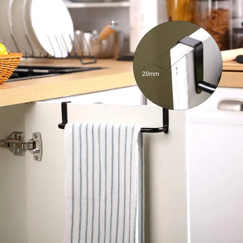 Vista 4 de 2 piezas barra toallero de metal para gabinete de cocina, barra toallero de acero para colgar en el interior o exterior de las puertas, hogar, Negro