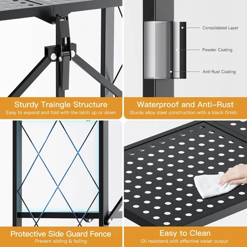 Vista 4 de YSSOA Estante de metal plegable de 3 niveles, 27.95 pulgadas de profundidad x 13.39 pulgadas de ancho x 33.85 pulgadas de alto, estantería