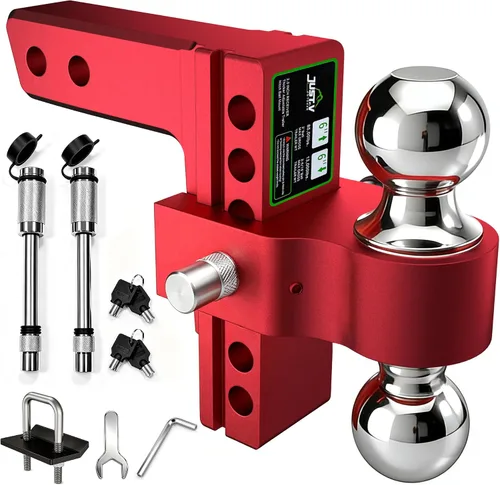 Vista 9 de Just-V Enganche de remolque ajustable para receptor de 2 pulgadas, 21500 libras GTW, enganche de remolque resistente con bolas dobles de 6 pulgadas