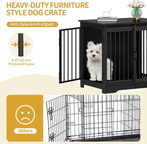 Vista 6 de Hzuaneri Mueble de jaula para perros de 27.2 pulgadas con puerta de granero, perrera resistente para interiores con 2 puertas, mesa auxiliar jaula