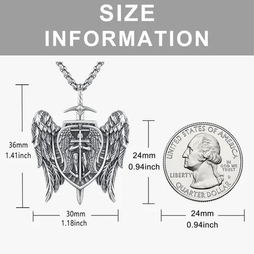 Vista 2 de Odinstone Collar de plata de ley 925 con medalla de San MiguelSan CristóbalSan BenitoCrucifijo de JesúsSan UrielArcángel Rafael para hombres