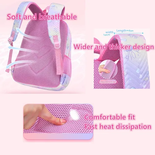 Vista 7 de Mfikaryi Mochila para niñas, 3 piezas con lonchera, mochila para niñas, Rosa claro, Moda