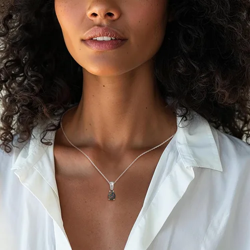 Vista 11 de 925 Sterling Silver Gemstone Necklace – Birthstone Jewelry for Women – Minimalist Silver Chain with Gemstone Teardrop Pendant – Elegant Gift for