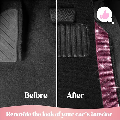 Vista 8 de Carbella Juego de 4 Alfombrillas de Coche con Diamantes Brillantes Estilo Bling, Alfombrillas de Suelo de Coche de Cristal de Strass Brillante