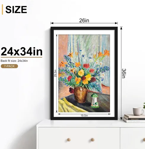 Vista 6 de Picrit Marco negro para póster de 24 x 34 pulgadas, paquete de 7 unidades, para fotos de 20 x 30 pulgadas con paspartú o de 24 x 34 pulgadas sin