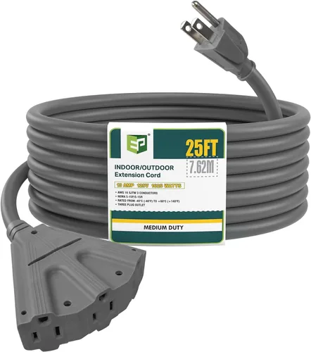 Vista 9 de EP Cable de extensión para exteriores de 6 pies, 16/3 SJTW, 3 tomas de corriente eléctrica, negro Enchufe a tierra de 3 puntas, para luces
