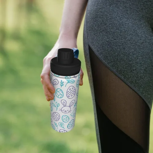 Vista 7 de Hervidor de agua aislado de acero inoxidable con conejo y pollo Botella de agua divertida con estampado Ideal para deportes y viajes