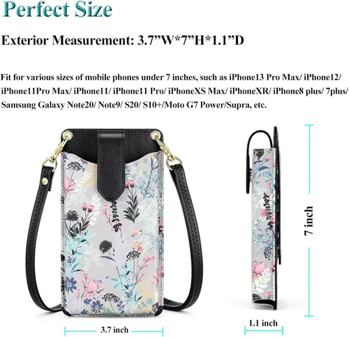 Vista 4 de Peacocktion - Bolso pequeño para teléfono celular, para mujeres, minibolso de hombro ligero para cruzarse por el cuello, con ranuras para tarjetas