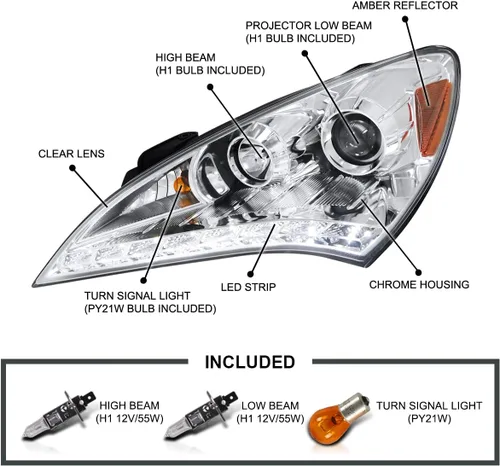 Vista 3 de SPEC-D TUNING Faros LED de proyector de cromo estilo compatible con Hyundai Genesis 2010-2012 de 2 puertas Coupé, conjunto de faros izquierdo +