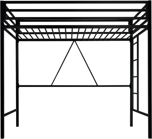 Vista 7 de Allewie Cama alta de metal tamaño individual con barandilla y escalera, diseño pequeño que ahorra espacio para dormitorio, habitación de niños