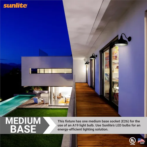 Vista 7 de Sunlite 46067-SU - Lámpara rústica de estilo granero con cuello de cisne, montaje en pared, enchufe de base media (E26), requiere bombilla estándar