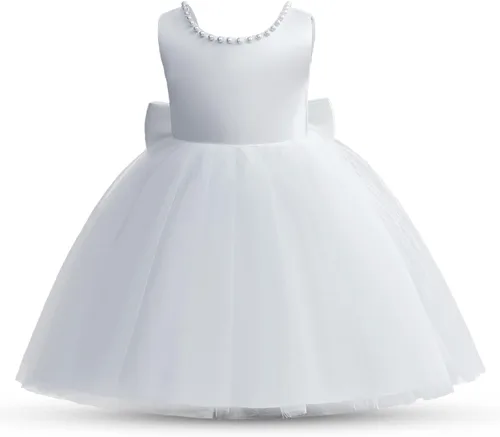 Vista 2 de NNJXD - Vestido de princesa de tul y manga larga de princesa para niña, niña pequeña y bebé, vestido floral de boda para niña