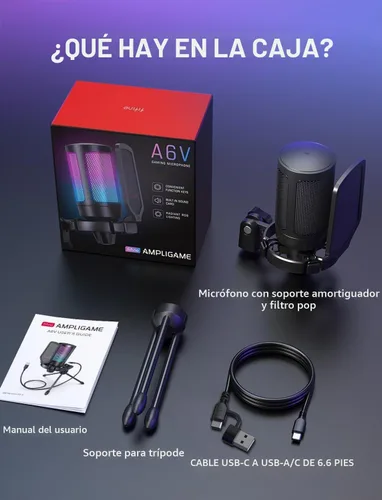 Vista 9 de FIFINE AmpliGame - Micrófono USB A6V para juegos, condensador RGB para Negro