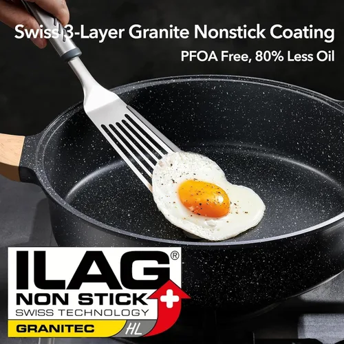 Vista 3 de Sartén antiadherente profunda con tapa, sartén con revestimiento de granito suizo de 3.5 cuartos de galón, sartén antiadherente saludable de 10