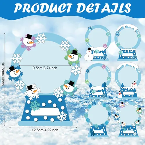 Vista 2 de Soaoo 30 juegos de marcos de fotos de nieve para niños, imán de invierno de Navidad, marcos de fotos DIY, divertidos globos de nieve, copo de nieve