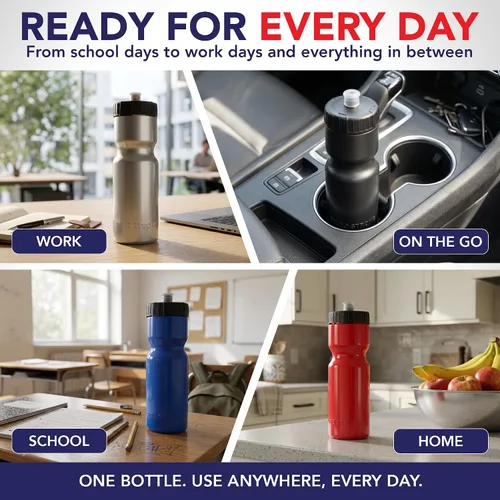 Vista 9 de Botellas de agua deportivas 50 Strong – Botellas de plástico reutilizables de 22 oz libres de BPA con tapa de tracción – Fabricadas en EE. UU.
